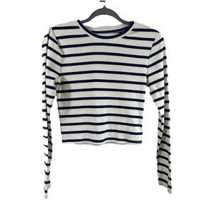GAP Striped Ribbed Shirt French Girl Minimalist Navy Breton‎ 90s Basic Top Sz S